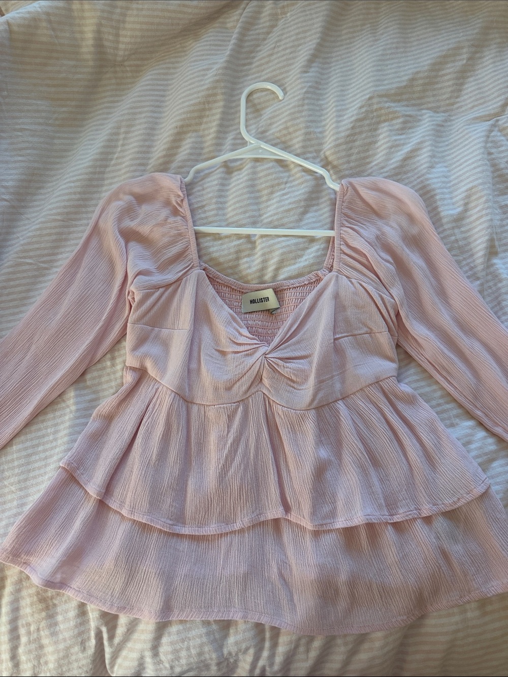 Hollister Light Blush Pink Peplum Long Sleeve Top